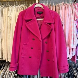 Talbots Hot Pink Double-Breasted Wool-Blend Peacoat